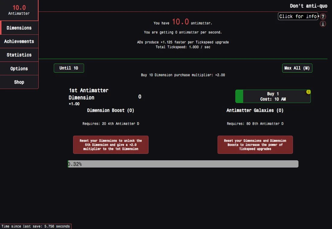 Antimatter Dimensions: trace the production chain.