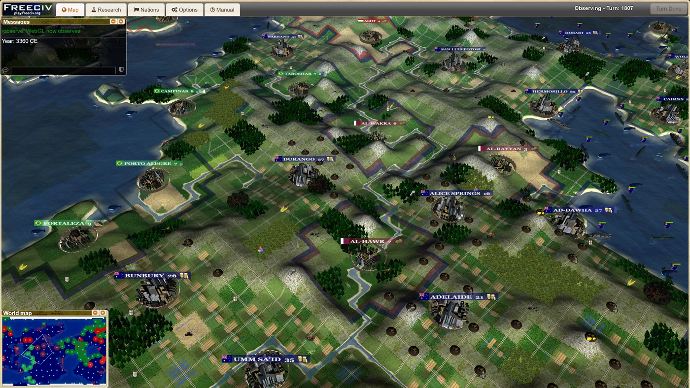 Freeciv-web’s published 3D client screenshot. Source: Freeciv-web repository.